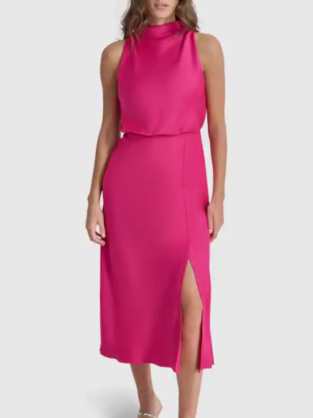 DKNY Draped Satin Midi Dress Pink/Fusia
